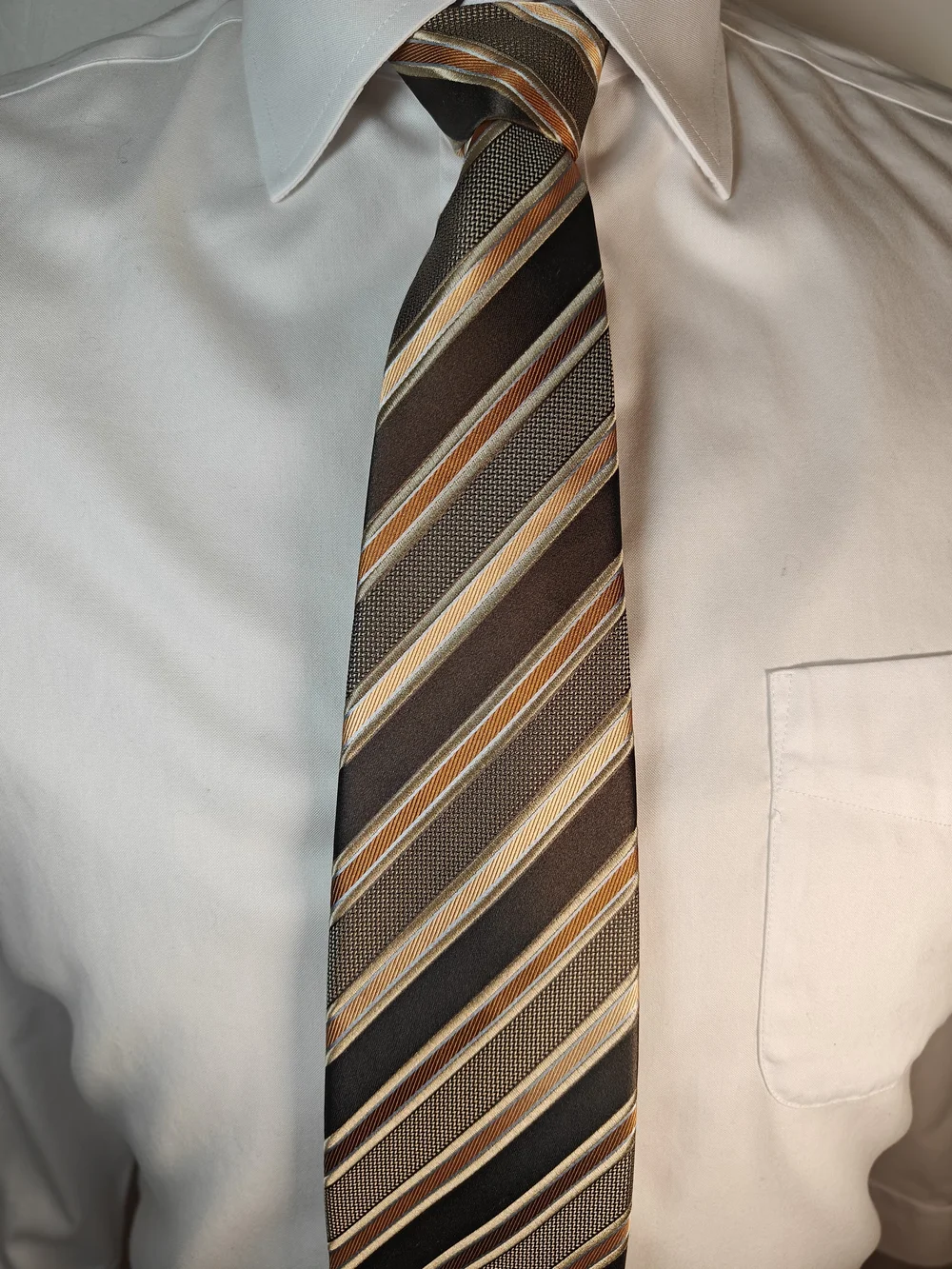 Ermenegildo Zegna Brown Gold Striped 100% Silk Jacquard Tie Made in Italy